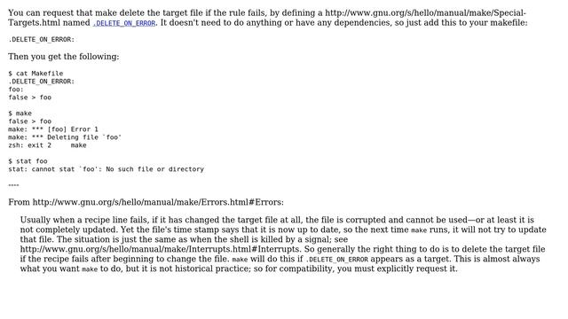 Make mistakenly thinks rule succeeded because of 0-sized file generated by output redirect смотреть онлайн