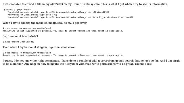 Remounting is not supported at present. You have to umount volume and then mount it once again смотреть онлайн