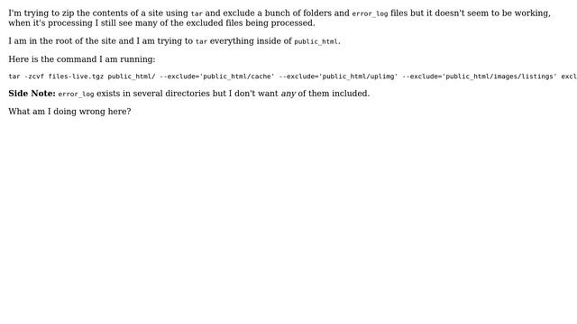Unix & Linux: Excluding files whilst using tar to zip site contents not working смотреть онлайн