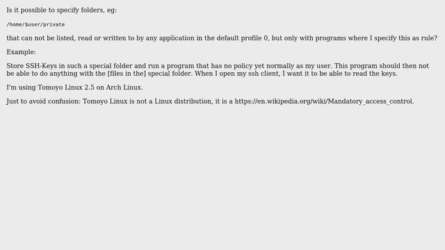 Unix & Linux: Tomoyo Linux: Have a private folder, that can't be read by default смотреть онлайн