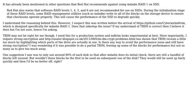 Does TRIM avoid the performance impact of mdadm RAID 1 on SSD? смотреть онлайн
