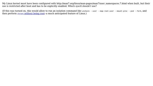 How to enable user_namespaces in the kernel? (For unprivileged `unshare`.)? смотреть онлайн