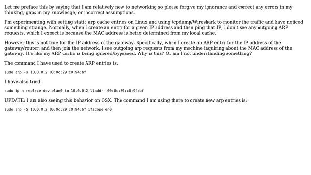 Linux arp table ignored for gateway IP смотреть онлайн