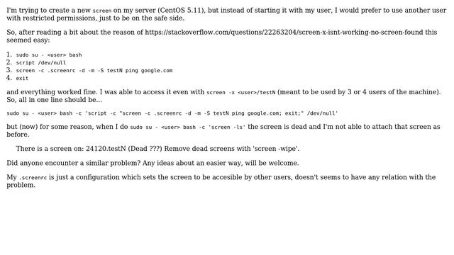 Linux - create screen as another user смотреть онлайн