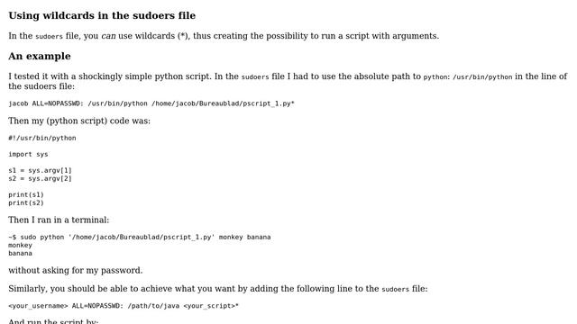 Ubuntu: Run script with arguments as sudo without being asked for password смотреть онлайн