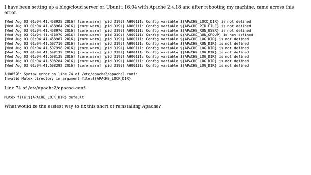 DevOps & SysAdmins: Various "Config variables" not defined, Apache 2.4.18 смотреть онлайн