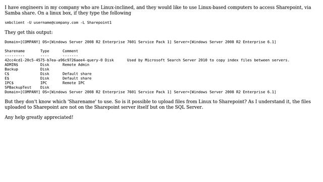 Sharepoint: Linux to Sharepoint upload via Samba? смотреть онлайн