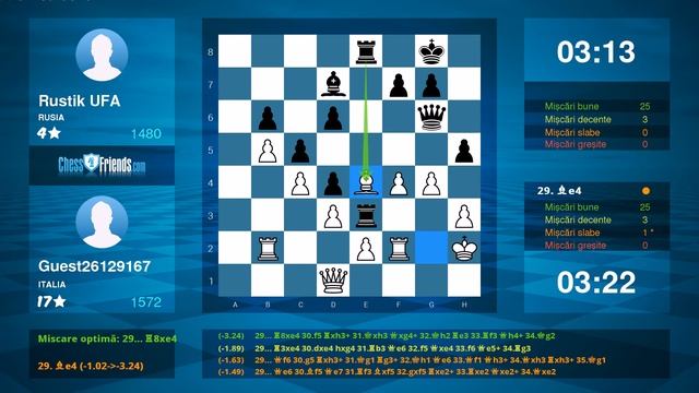 Chess Game Analysis: Guest26129167 - Rustik UFA : 0-1 (By ChessFriends.com) смотреть онлайн