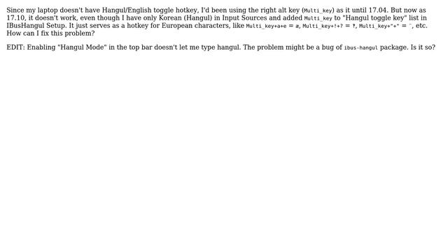Ubuntu: Multi_key as Hangul/English toogle hotkey doesn't work in 17.10 смотреть онлайн