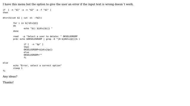 Unix & Linux: How can I make this menu in bash error me if the input option is incorrect? смотреть онлайн