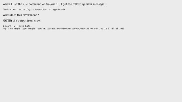 Unix & Linux: What does this find error mean: "find: stat() error /hgfs: Operation not applicable"? смотреть онлайн