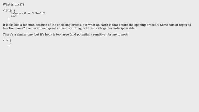 Unix & Linux: Forward-slash-enclosed Bash script function name(?) смотреть онлайн