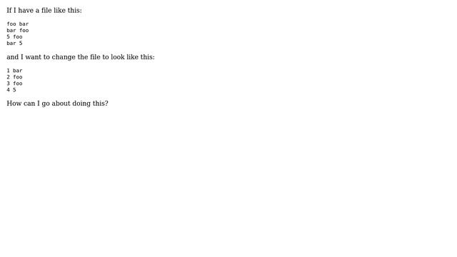 Unix & Linux: Replace the first word of every line in a file with the line number смотреть онлайн