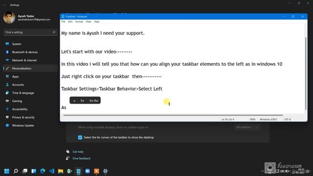 Aligning taskbar icons to center at the left corner in Windows 11 смотреть онлайн