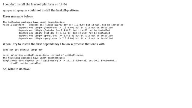 Ubuntu: When I try to install the haskell platform on 14.04, I get unmet dependencies смотреть онлайн