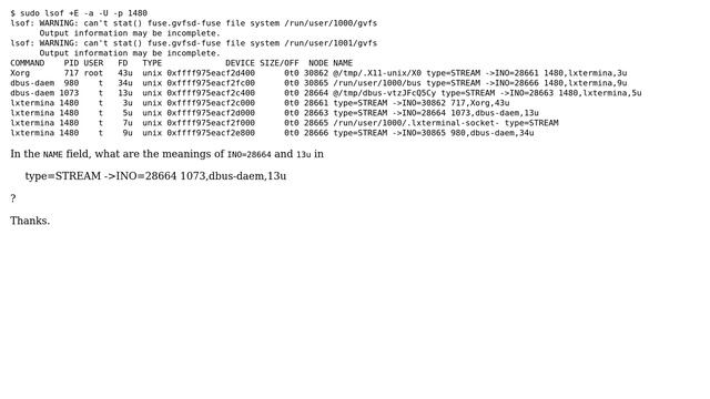 Unix & Linux: How shall I understand the output of `NAME` field of `lsof`? смотреть онлайн