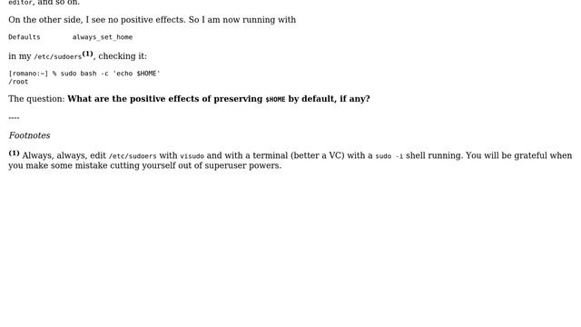 Ubuntu: Which are the advantages of `sudo` defaulting to keep $HOME? смотреть онлайн