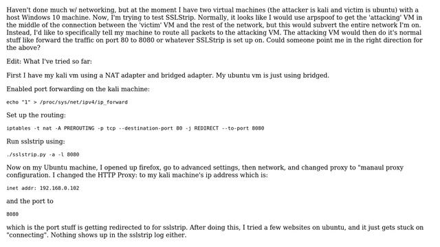 Telling one VM to route all packets to another VM for SSLStrip смотреть онлайн