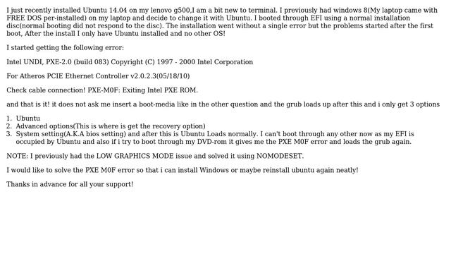 Ubuntu: PXe M0F and efi boot problem after ubuntu 14.04 install through efi смотреть онлайн