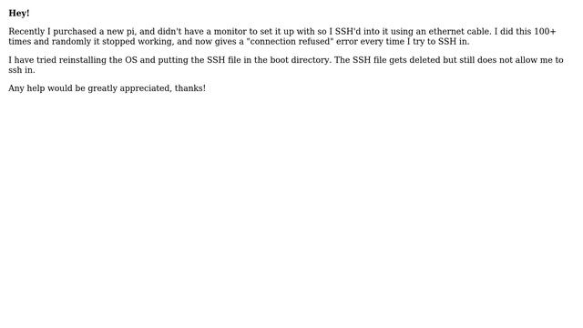 Raspberry Pi: Pi 3 B+ Headless SSH Connection Refused