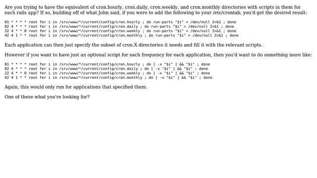 Is it possible to configure cron (on linux) to read a user crontab from a file checked in to an... смотреть онлайн