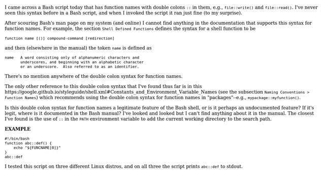 Bash script function names containing double colon '::' смотреть онлайн