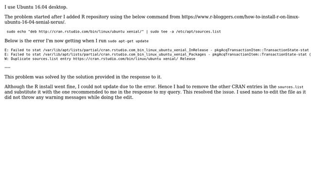 Ubuntu: Duplicate sources.list entry error while trying to install R смотреть онлайн