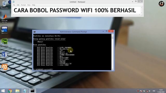 #JarKom : Penerapan CMD untuk melihat password wifi di windows 8.1 смотреть онлайн