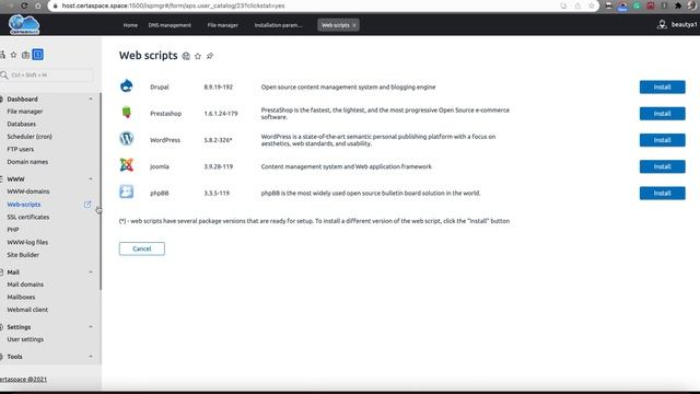 Certaspace Custom Hosting Panel (CHP) - Installing WordPress. смотреть онлайн