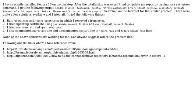 Fedora 16 'yum update' not working смотреть онлайн