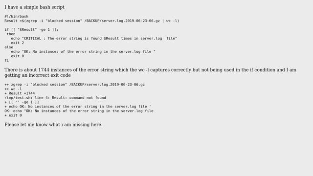 Unix & Linux: Variable not being processed in the if condition .Bash script смотреть онлайн