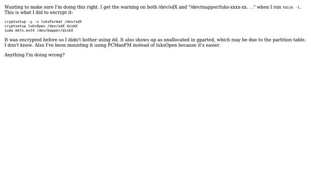Ubuntu: Getting "Disk /dev/sdX doesn't contain a valid partition table" on LUKS external drive смотреть онлайн