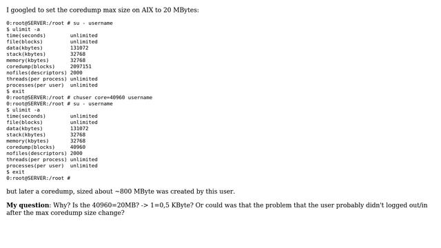 Unix & Linux: Setting max coredump size on AIX doesn't work смотреть онлайн