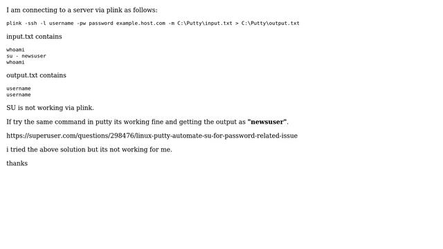 Plink is not switching user using su command смотреть онлайн