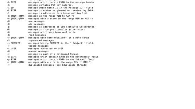Unix & Linux: Integrate pattern matching examples in mutt's Help смотреть онлайн