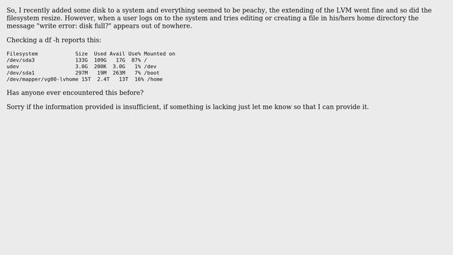 SuSE Enterprise Linux 10 reports "write error: disk full?" even though there are 13TB available смотреть онлайн