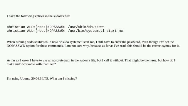 Sudoers NOPASSWD not working for specified commands смотреть онлайн