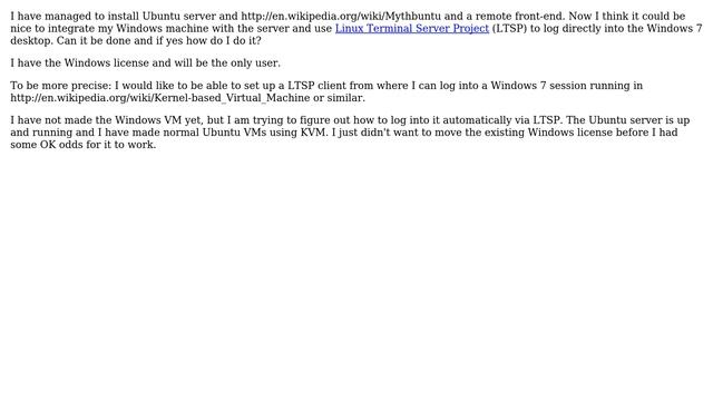 Ubuntu: How to make LTSP log into the Windows 7 VM? смотреть онлайн