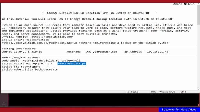 Change Default Backup Location Path in GitLab on Ubuntu 18.04 LTS смотреть онлайн
