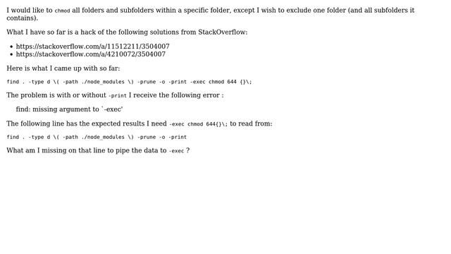 How to chmod all folders recursively excluding all folders within a specific folder? смотреть онлайн