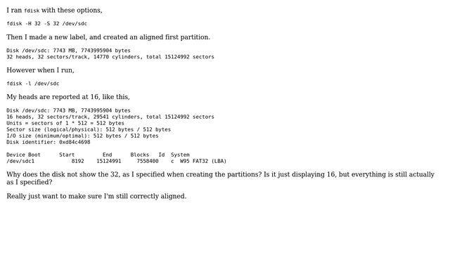 Unix & Linux: Fdisk partition alignment, NAND, not showing specified heads смотреть онлайн