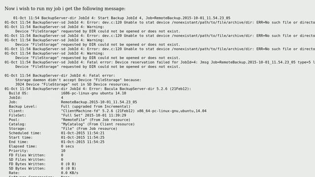 Bacula Device "FileStorage" requested by DIR could not be opened or does not exist смотреть онлайн