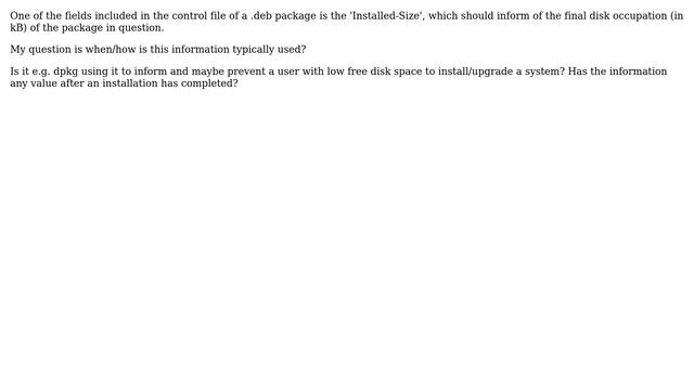 DevOps & SysAdmins: On a Debian system, how is the 'installed-size' field of the control file used? смотреть онлайн