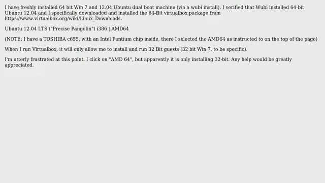 Ubuntu: Can't install a 64-bit virtualbox on 64-bit 12.04 смотреть онлайн