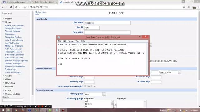 TUTOR EDIT USERPASS N PERPANJANG AKUN SSH VIA WEBMIN смотреть онлайн