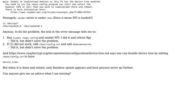Raspberry Pi: SPI enabled in device tree, but I can't use it смотреть онлайн