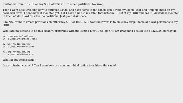 Unix & Linux: Moving stuff off of SSD to HDD after installation. Using mount --bind? LiveCD? смотреть онлайн