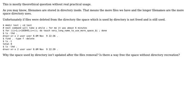 Unix & Linux: How to update directory size after file removal? смотреть онлайн