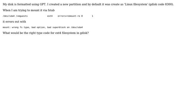 GPT partition type for ext4 filesystem смотреть онлайн