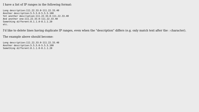 Unix & Linux: Delete lines where text after character is duplicated смотреть онлайн